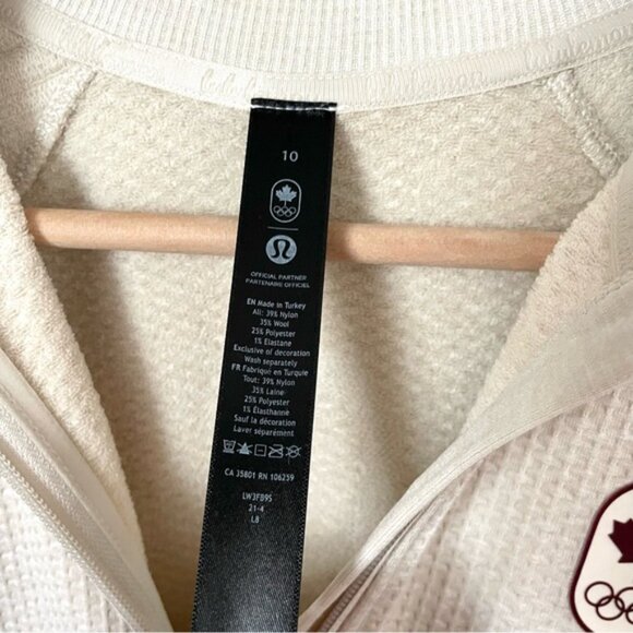 Lululemon Engineered Warmth Half Zip Ivory Team Canada Olympic Edition Size 10 - Picture 9 of 9